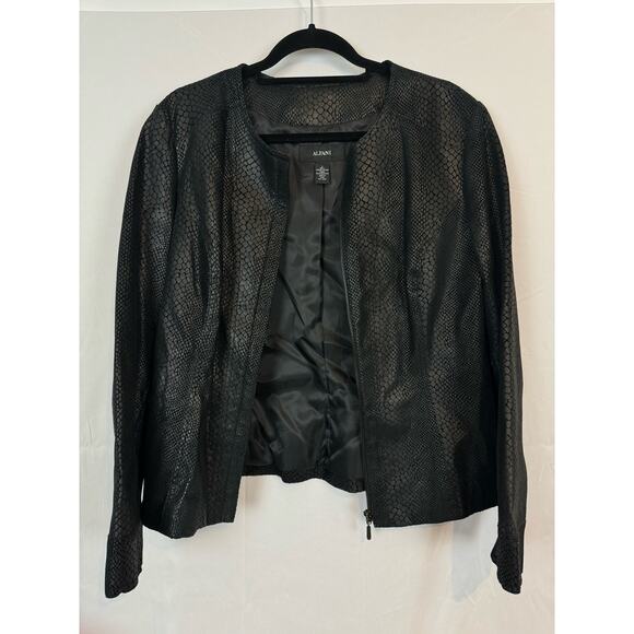 Alfani Snake Skin Pattern Jacket, Womens Leather Coat Size L, Black Zip Up - Picture 1 of 7